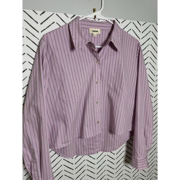 L'AGENCE Cosette Striped High-Low Cropped Button Up Shirt Size Small - Picture 2 of 9